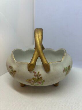 Antique (1870-1890)! KPM Berlin Footed Porcelain Decorative  Oval Trinket Basket